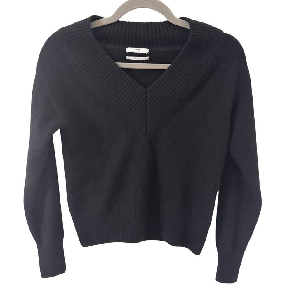 CO Essentials 100% Cashmere V-Neck Long Sleeve Pullover Sweater Black Size XS